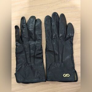 Cole Haan Black Leather Gloves with Gold Accent